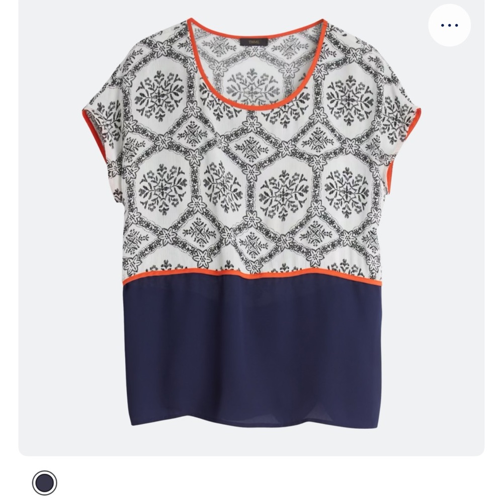 THML Black and White Coastal Grandma White and Navy Blouse with Orange Trim